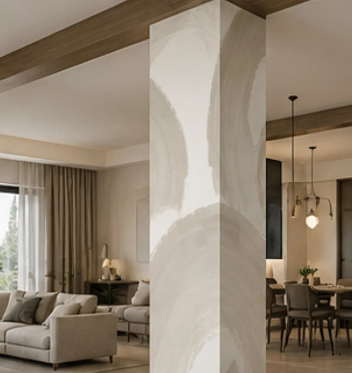 Columna revestida con papel tapiz de brocha