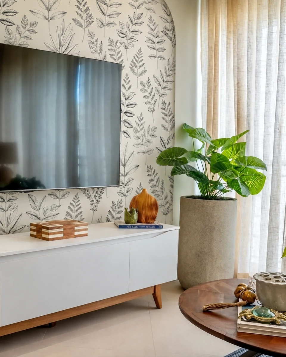 La misma sala con el papel botánico Caselio Florium en la pared